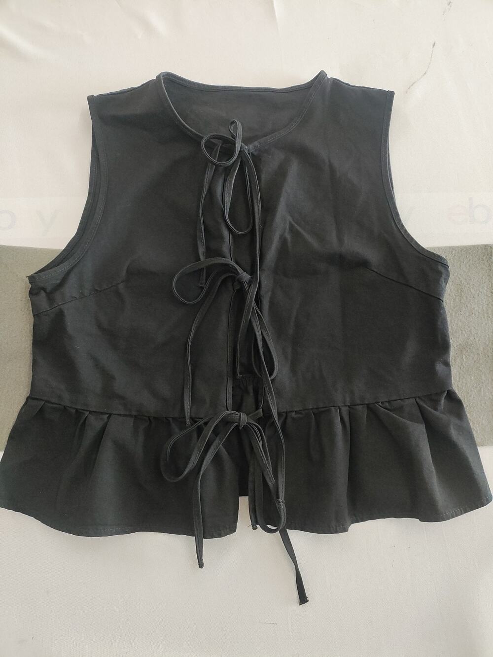 Women’s Black Sleeveless Peplum Tie Front Blouse SZ LG Dress Top Concert
